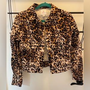 Lularoe Cheetah Print Denim Jean Jacket Kenny Coat Black Like New